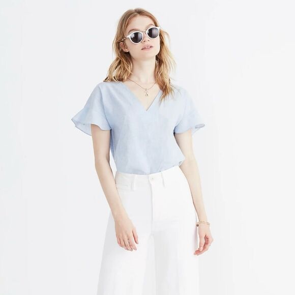 Madewell Sundrift Blue Lightweight Ruffle Sleeve Top - Picture 3 of 11